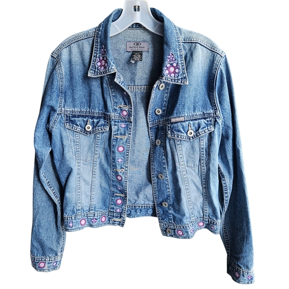 Buffalo Jeans Jackets & Blazers - Buffalo Jean Vintage 90s Women's Embellished Embroidered Jean Jacket Size M